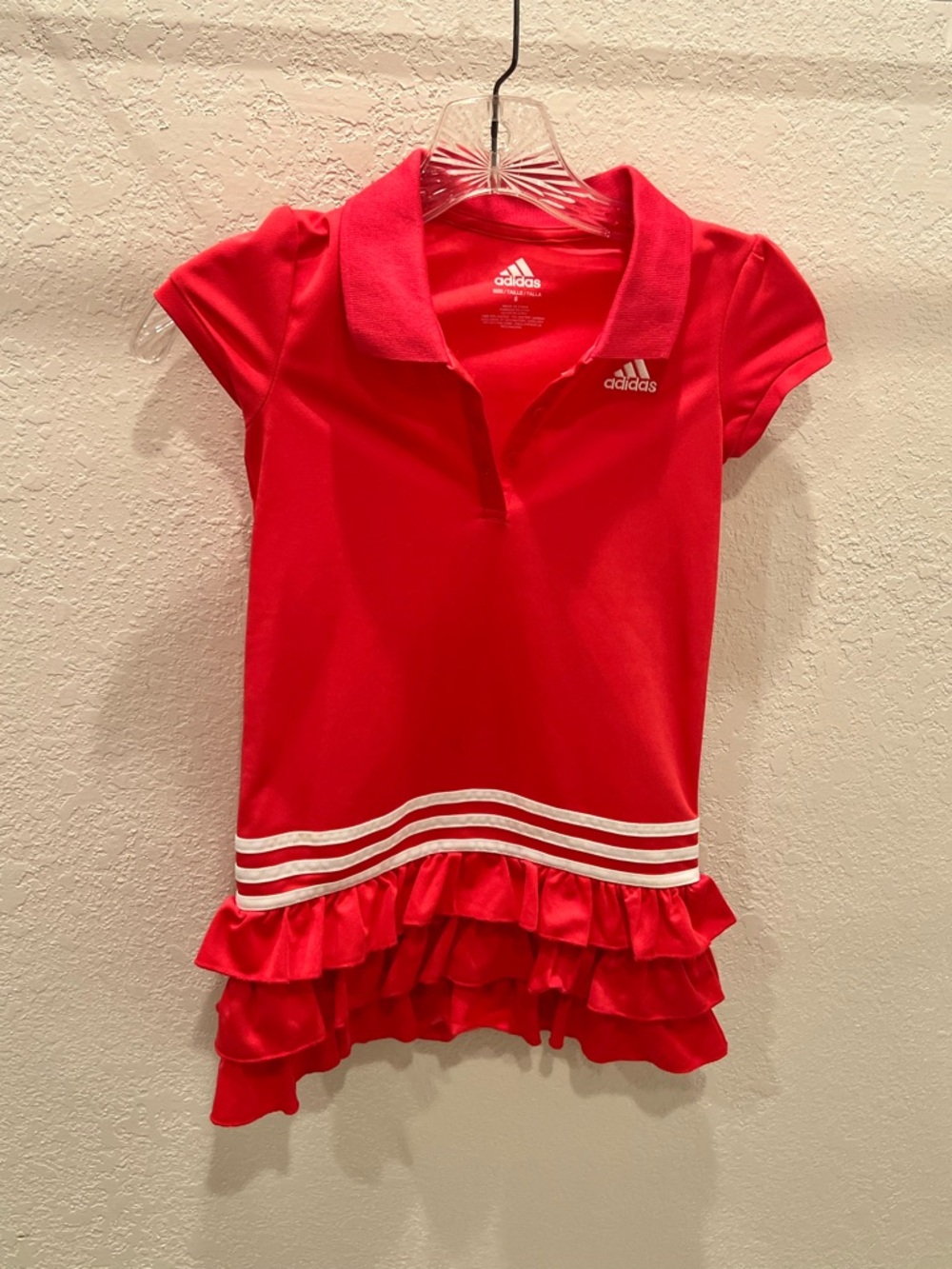 adidas Red Girls Polo Ruffle Hem Top
